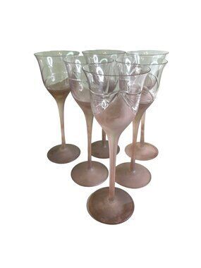 Vintage Melinda Pink Frosted Wine Glasses by Crystal Clear Industries - Set of 6
